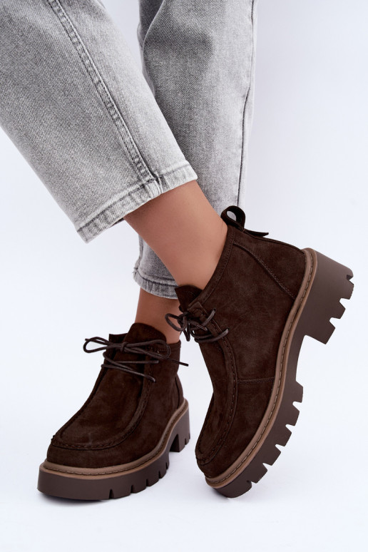 Bottines lacées en daim synthétique marron Farella