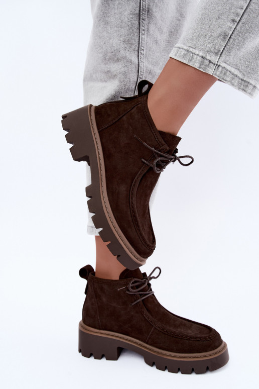 Bottines lacées en daim synthétique marron Farella