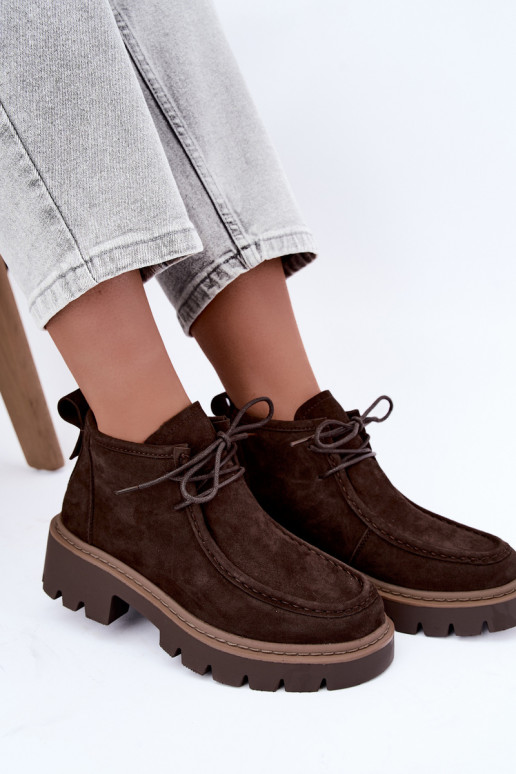 Gevlochten enkellaarsjes in faux suede bruin Farella