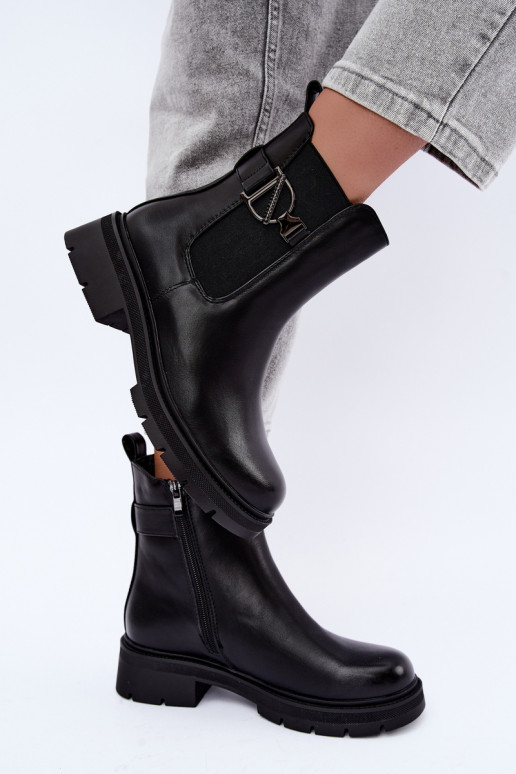 Wärmende stilvolle Stiefeletten mit Ornamenten in Schwarz Janira