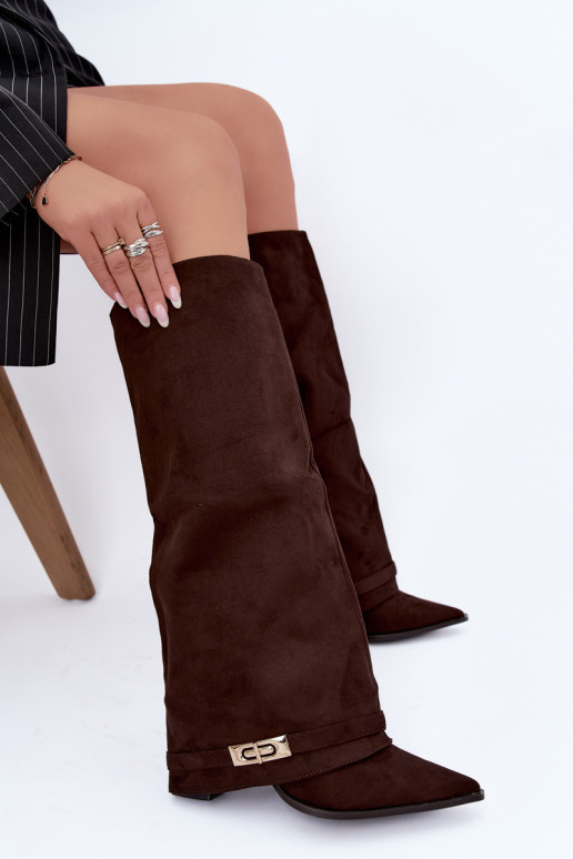 Bottes hautes chaudes avec tige cousue et talons en marron Jorella