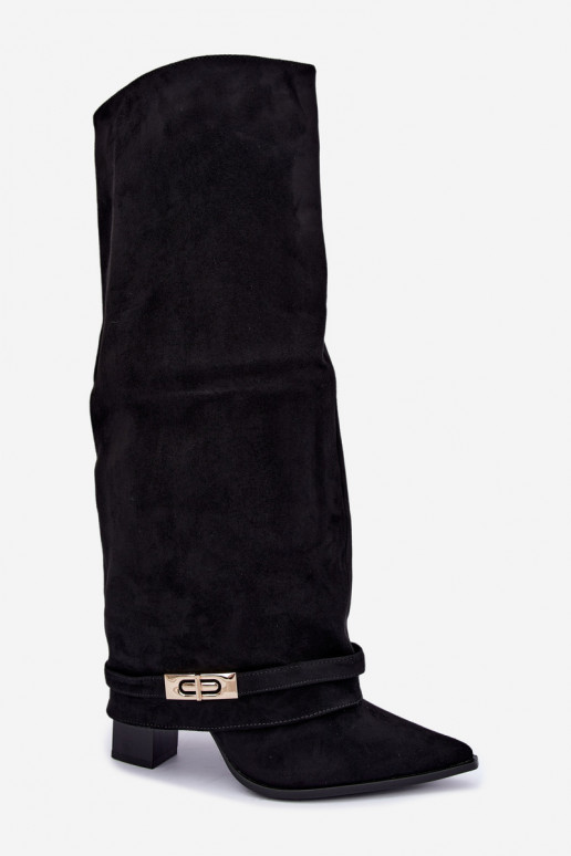 Bottes hautes chaudes avec tige cousue et talons en noir Jorella