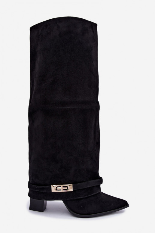 Bottes hautes chaudes avec tige cousue et talons en noir Jorella