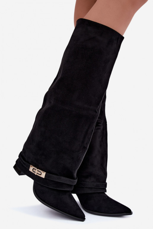 Bottes hautes chaudes avec tige cousue et talons en noir Jorella
