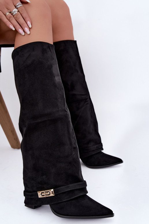 Bottes hautes chaudes avec tige cousue et talons en noir Jorella