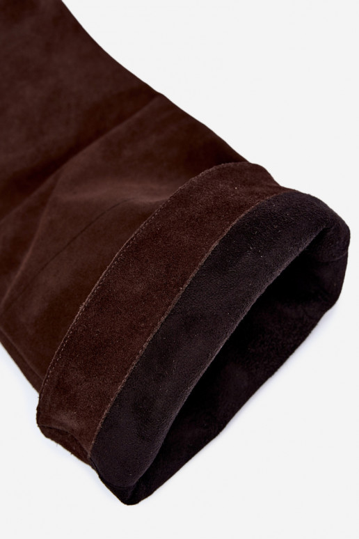 Wärmende kniehohe Stiefel aus Kunstveloursleder mit breiten Absätzen in Braun Zazoo 542