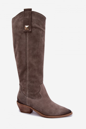 Wärmende kniehohe Stiefel im Cowboy-Stil aus Kunstveloursleder in Ton Zazoo 4224