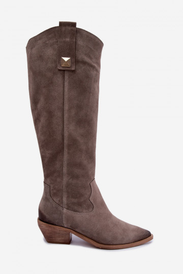Bottes hautes chaudes en daim synthétique de style cowboy en argile Zazoo 4224 2
