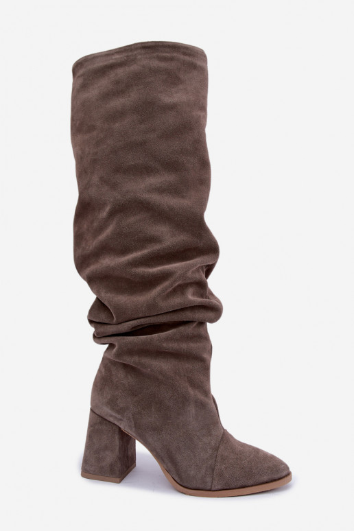 Bottes hautes chaudes froissées en daim synthétique avec talons en argile Zazoo 4228