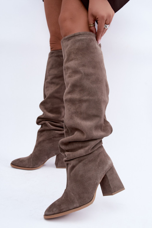 Bottes hautes chaudes froissées en daim synthétique avec talons en argile Zazoo 4228