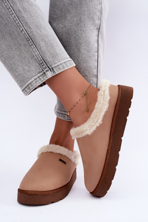 Dameshuisslippers met bont Inblu DR000004 bruin