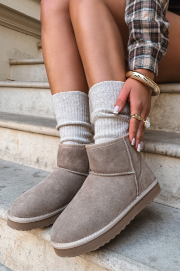 Warme sneeuwlaarzen van faux suede met bont aan de binnenkant in zandkleur Amandine