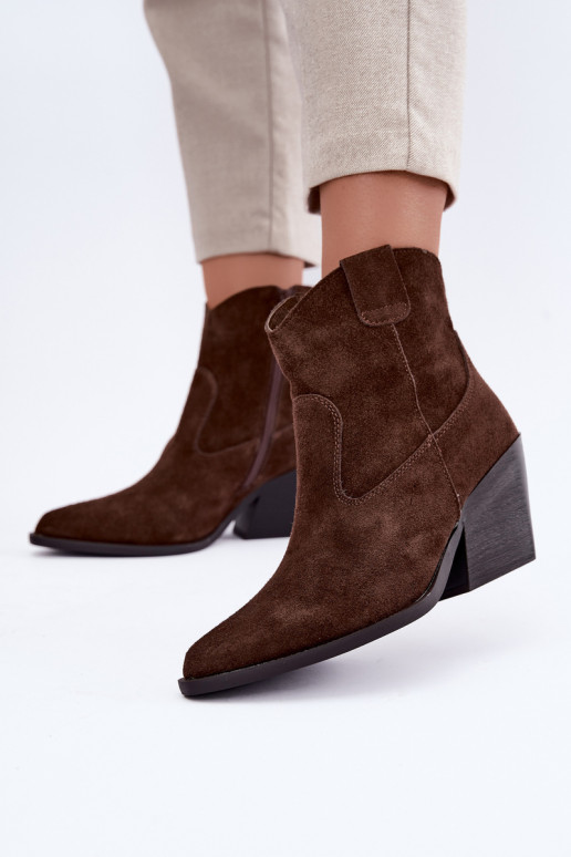 gefütterte Wildleder-Cowboy-Stiefel mit Absatz in brauner Farbe Tirabelle