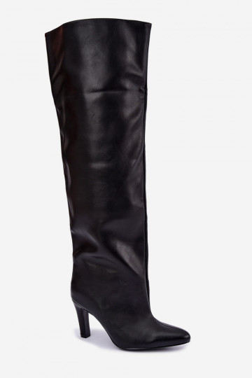 Bottes hautes à enfiler pour femmes avec talons pointus au-dessus du genou en noir Emorine 2