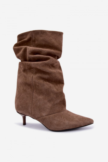 bottines à enfiler avec talons en daim synthétique de couleur kaki Cindrelle 2