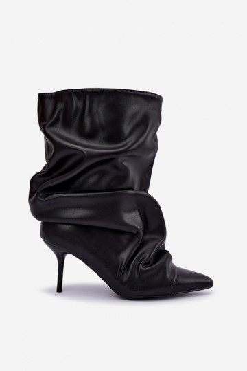 geknitterte warme Schlüpfschuh-Stiefeletten mit dünnen Absätzen in schwarzer Farbe aus Kunstleder Greselle 2