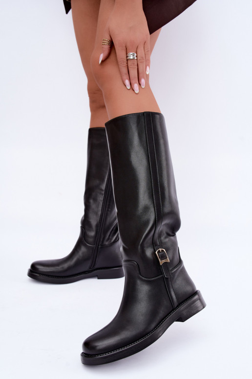 bottes hautes avec boucles et talons larges en couleur noire Ismerelle