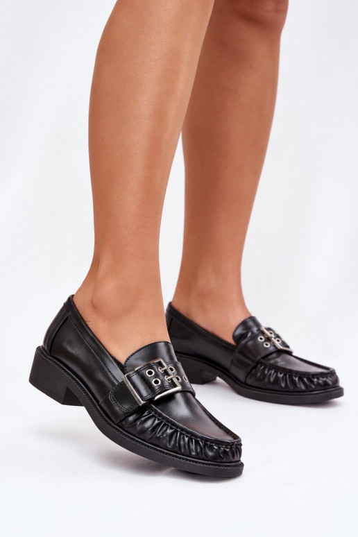Dames mocassins met ruches en gespen in zwart Daliare