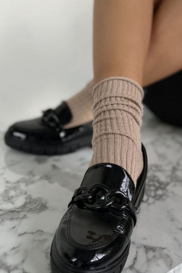 Damen druckfreie Socken mit Lurex in Sandfarbe