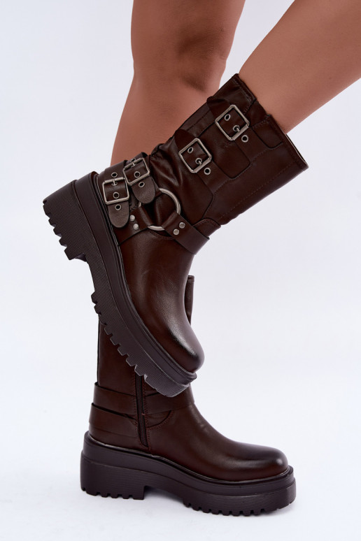 Bottines chaudes avec plateforme et boucles couleur chocolat Gilmora