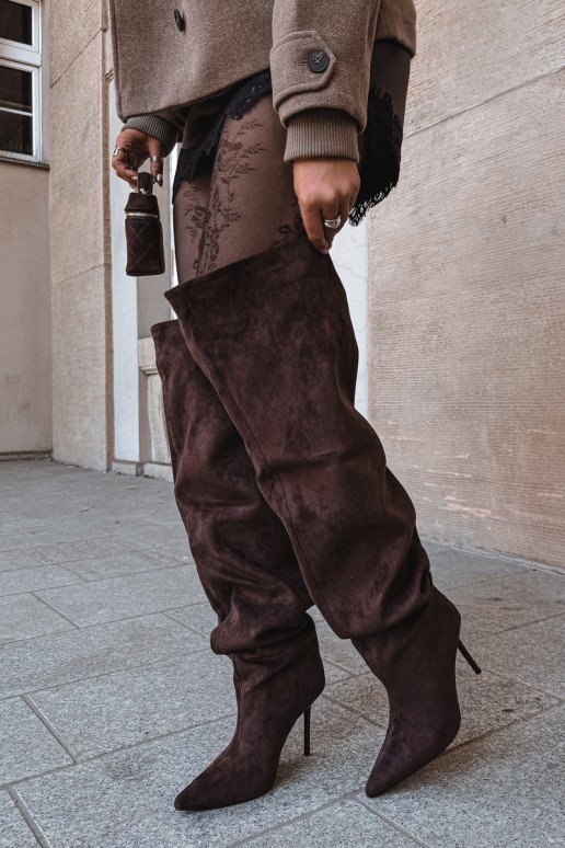 Bottes hautes pour femmes avec talons fins couleur marron Aderelle
