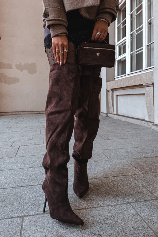 Bottes hautes pour femmes avec talons fins couleur marron Aderelle