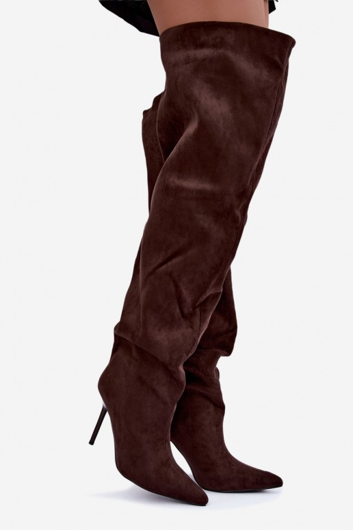 Bottes hautes pour femmes avec talons fins couleur marron Aderelle