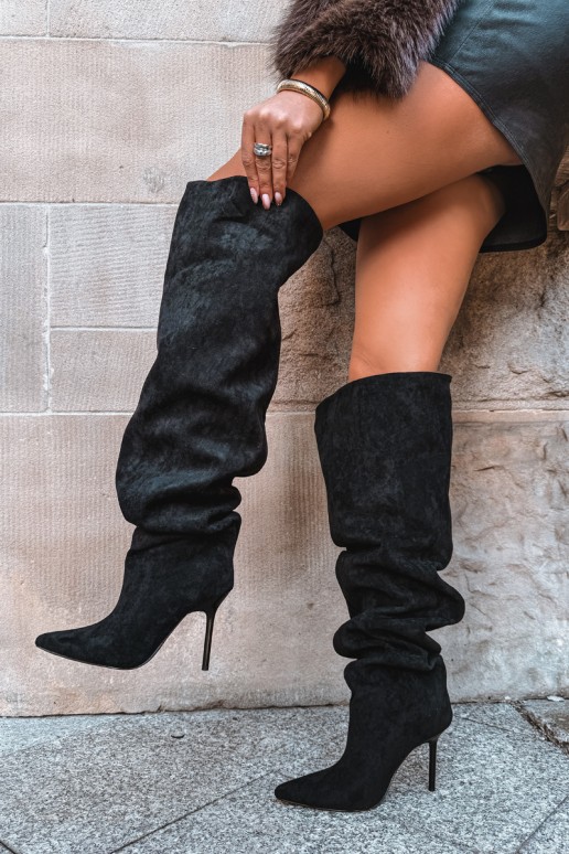 Damen kniehohe Stiefel mit schmalen Absätzen in schwarzer Farbe Aderelle