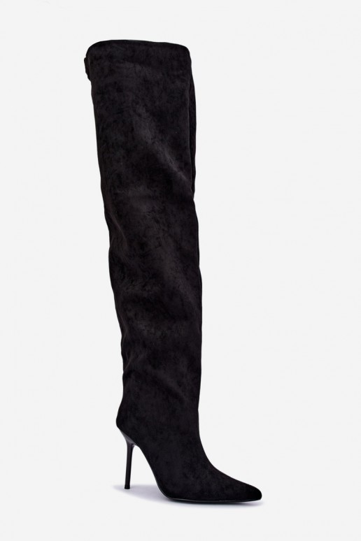 Damen kniehohe Stiefel mit schmalen Absätzen in schwarzer Farbe Aderelle