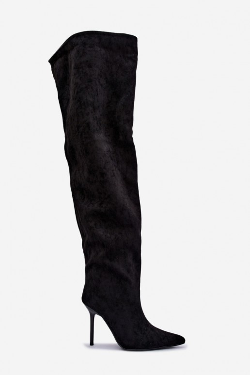 Damen kniehohe Stiefel mit schmalen Absätzen in schwarzer Farbe Aderelle