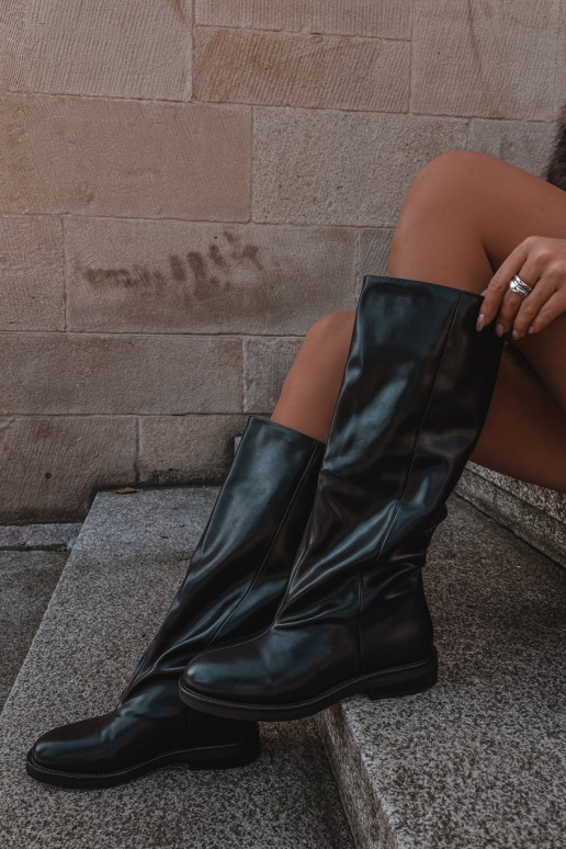 Bottes hautes à enfiler avec talons larges en noir Pavellea