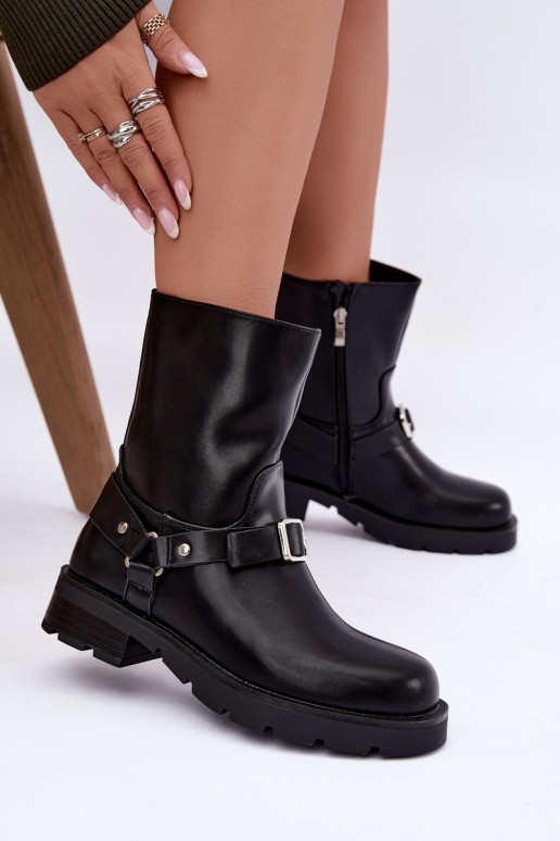 Bottines isolées pour femmes avec sangles et boucles en noir Delmora