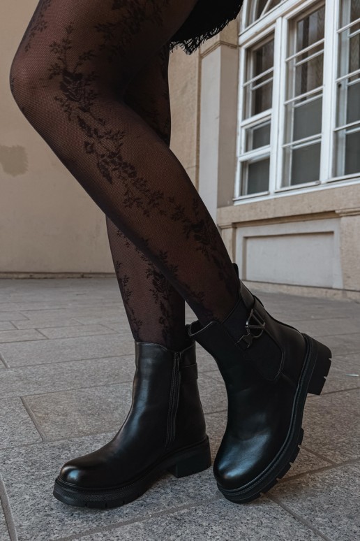 Wärmende stilvolle Stiefeletten mit Ornamenten in Schwarz Janira