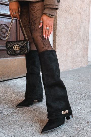 Wärmende kniehohe Stiefel mit eingenähter Schaft und Absatz in Schwarz Jorella