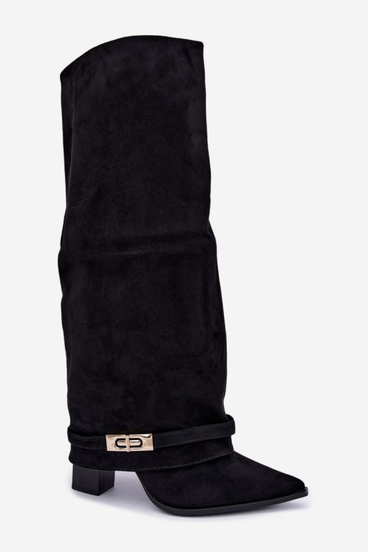 Wärmende kniehohe Stiefel mit eingenähter Schaft und Absatz in Schwarz Jorella