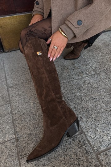 Bottes hautes chaudes en daim synthétique de style cowboy en marron Zazoo 4224 2