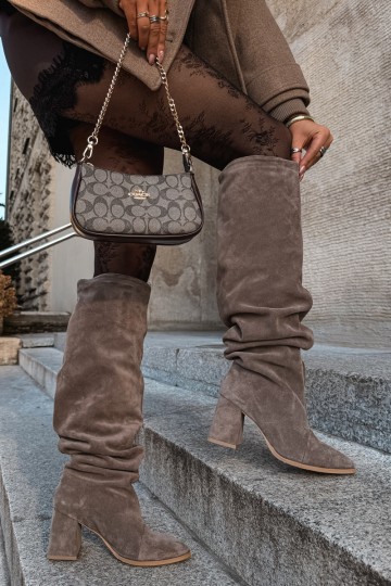 Bottes hautes chaudes froissées en daim synthétique avec talons en argile Zazoo 4228 2