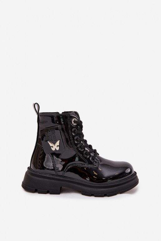 bottines isolées pour enfants avec effet verni en couleur noire Alverina