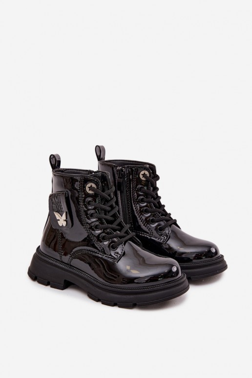 bottines isolées pour enfants avec effet verni en couleur noire Alverina