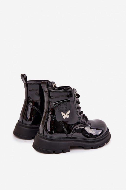 bottines isolées pour enfants avec effet verni en couleur noire Alverina