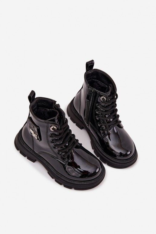 bottines isolées pour enfants avec effet verni en couleur noire Alverina