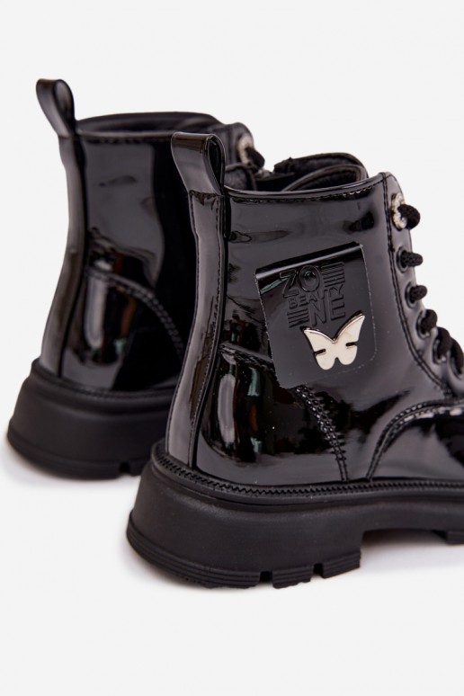bottines isolées pour enfants avec effet verni en couleur noire Alverina