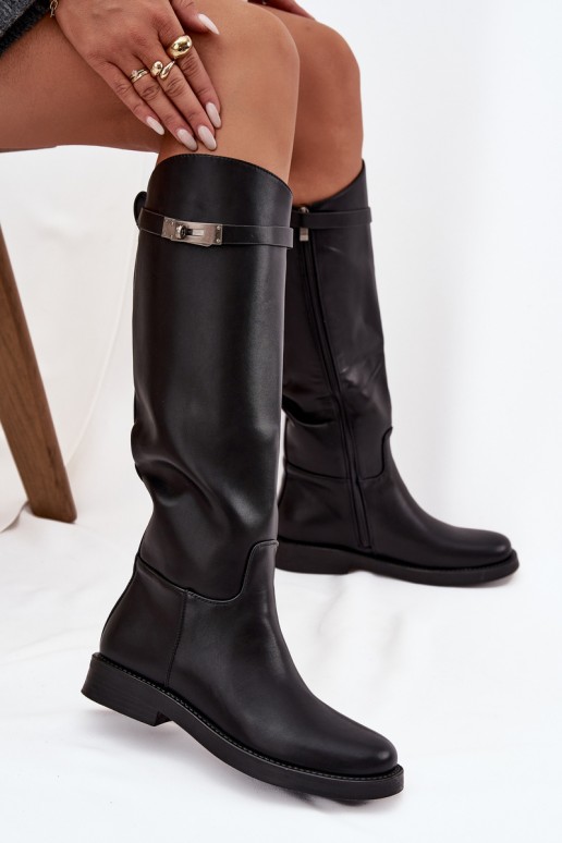dameskniehoge laarzen met versierde hakken van zwart faux leather Palisse