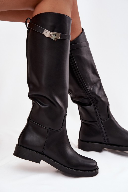 dameskniehoge laarzen met versierde hakken van zwart faux leather Palisse