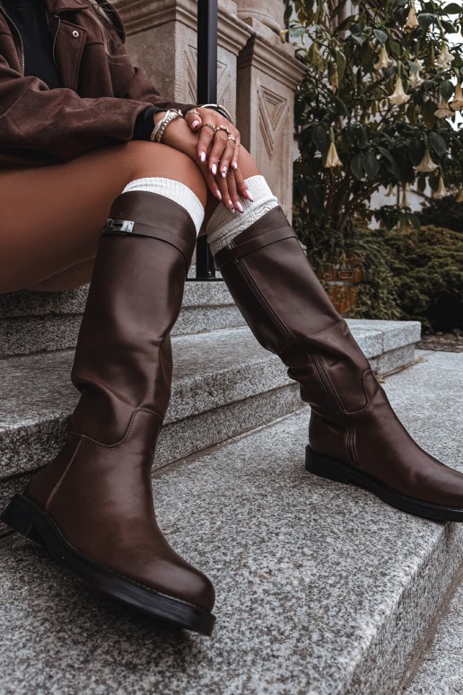 dameskniehoge laarzen met versierde hakken van bruin faux leather Palisse