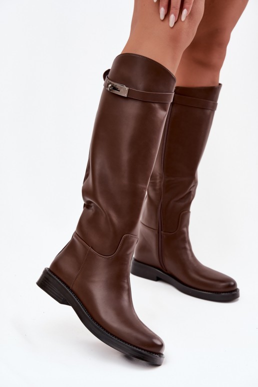 dameskniehoge laarzen met versierde hakken van bruin faux leather Palisse