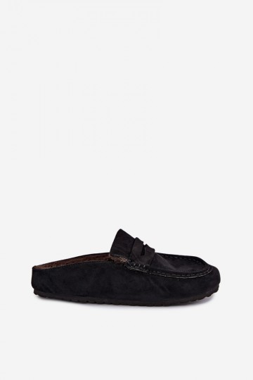Damen isolierte Mokassins mit offener Ferse und Fell in schwarzer Farbe Sabrielle 2