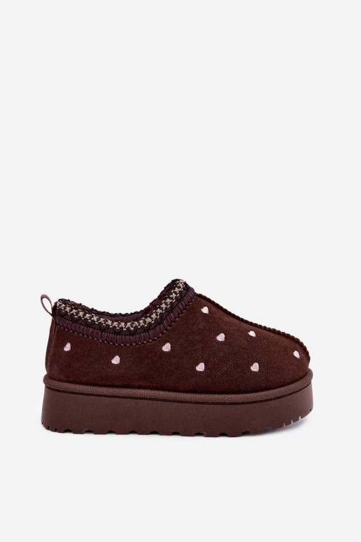 Kinder isolierte Schneestiefel mit Herzen und Fell in brauner Farbe Meldrena