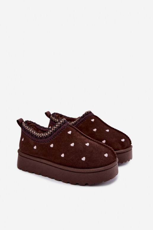 bottes de neige pour enfants isolées avec cœurs et fourrure en couleur marron Meldrena