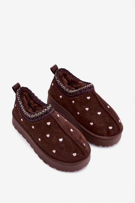 bottes de neige pour enfants isolées avec cœurs et fourrure en couleur marron Meldrena